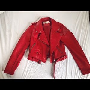 Sebby Collection Red Faux Leather Moto Jacket
